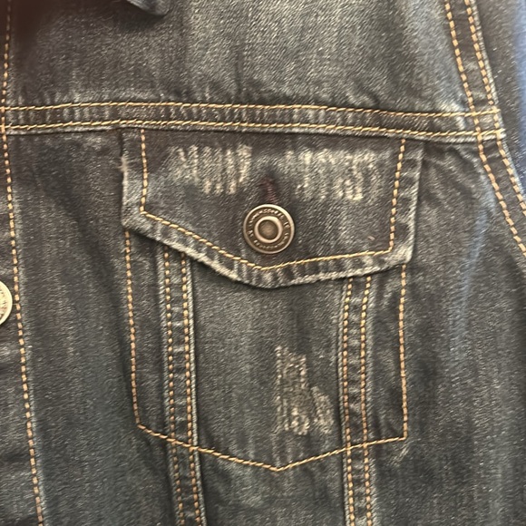 Lauren Conrad LC Jean Jacket Denim Jacket slightly Distressed Dark Denim Size XL - Picture 5 of 7